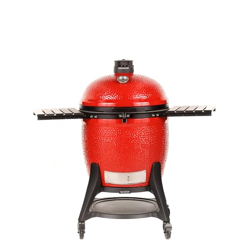 Kamado Joe Big Joe Series III 24-Inch Ceramic Charcoal Grill and Smoker with Premium Cart and SloRoller Insert Blaze Red