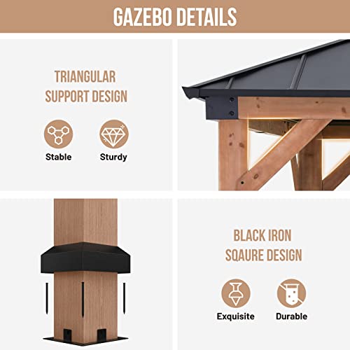 ABCCANOPY Wood Gazebo 11x13 Black - Outdoor Patio Wooden Gazebo with Hardtop Metal Double Roof - Image 7
