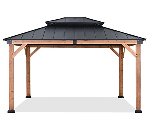 ABCCANOPY Wood Gazebo 11x13 Black - Outdoor Patio Wooden Gazebo with Hardtop Metal Double Roof - Image 4
