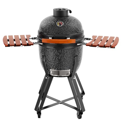 ROOMTEC 18'' Kamado Charcoal Grill with Cover, Portable Camping Grill, Black