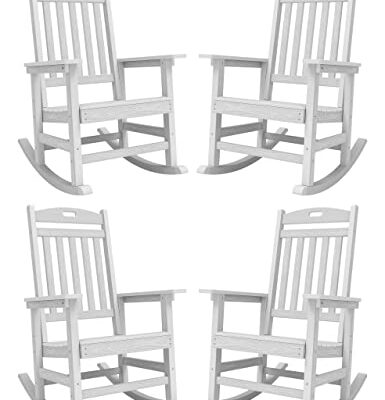 YEFU Outdoor Rocking Chair Set of 4 Heavy Duty White