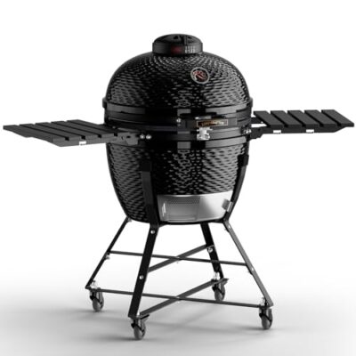 LuauCrafter 24-Inch Ceramic Charcoal Grill and Smoker with Cart Black