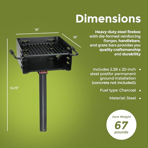 Pilot Rock Heavy Duty Steel Outdoor BBQ Charcoal Grill with 360 Degree Swivel Post Black - Image 4