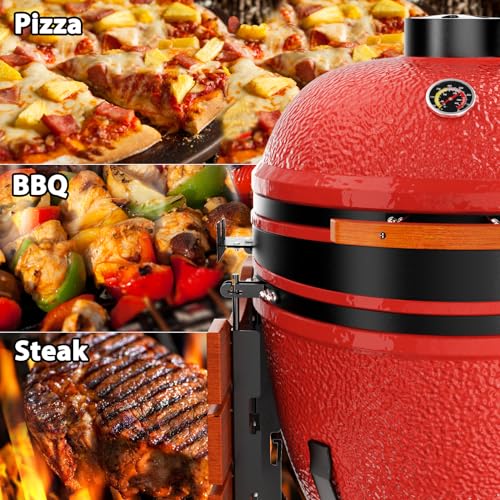ROOMTEC 23.5-Inch Kamado Charcoal Grill Portable Camping Grill Blaze Red - Image 6