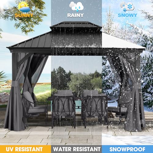 ABCCANOPY Hardtop Gazebo 10x12 Outdoor Metal Pavilion with Netting and Curtain Dark Gray - Image 3