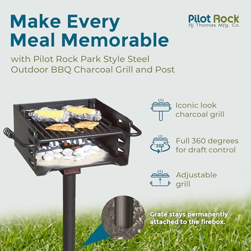 Pilot Rock Heavy Duty Steel Outdoor BBQ Charcoal Grill with 360 Degree Swivel Post Black - Image 3