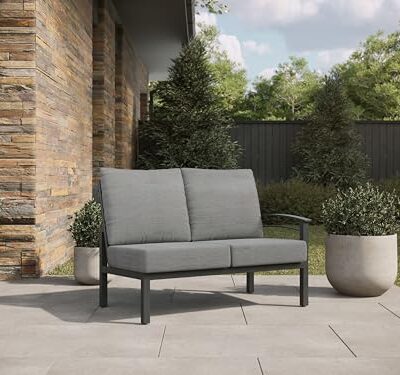 Winston Stanford Cushion Outdoor Loveseat with Left Arm Textured Pewter