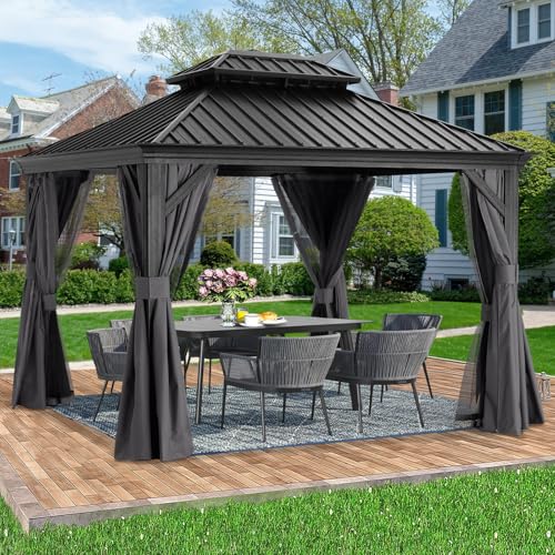 ABCCANOPY Hardtop Gazebo 10x12 Outdoor Metal Pavilion with Netting and Curtain Dark Gray - Image 8