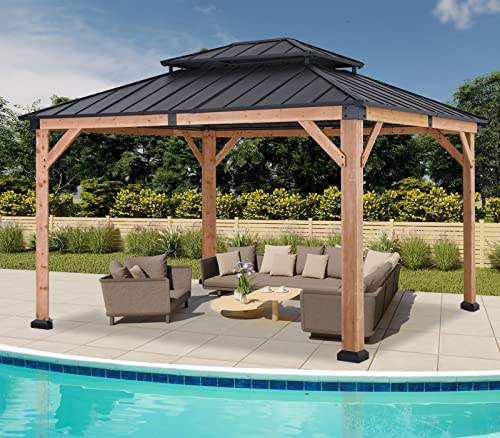 ABCCANOPY Wood Gazebo 11x13 Black - Outdoor Patio Wooden Gazebo with Hardtop Metal Double Roof - Image 5