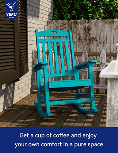 YEFU Outdoor Rocking Chair Set of 4 Poly Lumber High Back Aruba Blue - Image 7