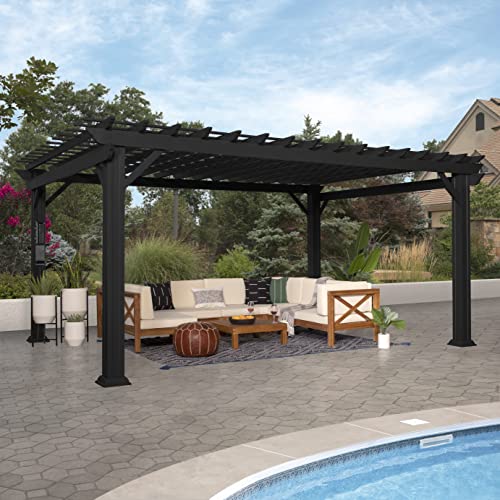 Backyard Discovery Stratford 16' x 12' Galvanized Steel Pergola Kit with Shade Sail Canopy Black