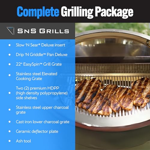 Slow 'N Sear Deluxe Kamado Grill 22" for Two-Zone Charcoal Cooking - Image 6