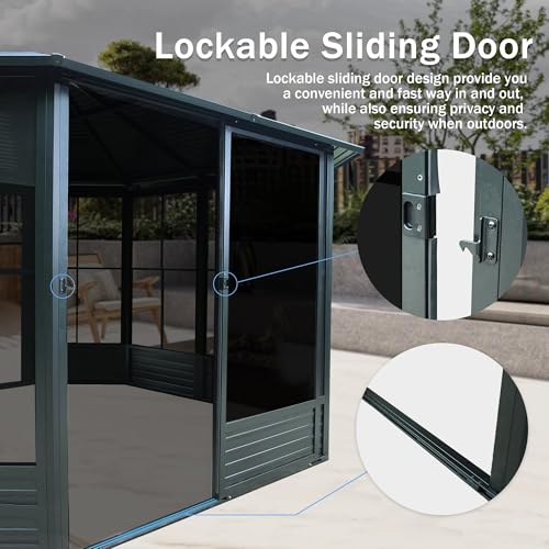 ZJBFXY88 13x13 FT Octagonal Sunroom Gazebo with Lockable Sliding Door Dark Gray - Image 6