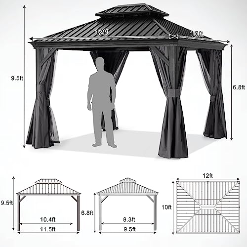 ABCCANOPY Hardtop Gazebo 10x12 Outdoor Metal Pavilion with Netting and Curtain Dark Gray - Image 4