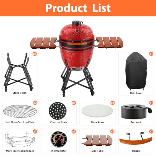 ROOMTEC 23.5-Inch Kamado Charcoal Grill Portable Camping Grill Blaze Red - Image 7