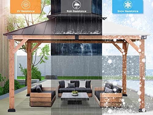 ABCCANOPY Wood Gazebo 11x13 Black - Outdoor Patio Wooden Gazebo with Hardtop Metal Double Roof - Image 9