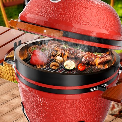 ROOMTEC 23.5-Inch Kamado Charcoal Grill Portable Camping Grill Blaze Red - Image 5