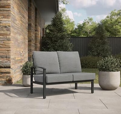 Winston Stanford Cushion Outdoor Loveseat with Right Arm Textured Pewter