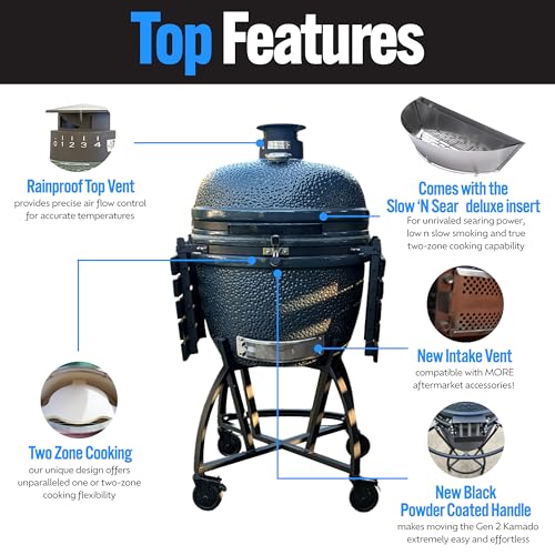 Slow 'N Sear Deluxe Kamado Grill 22" for Two-Zone Charcoal Cooking - Image 2