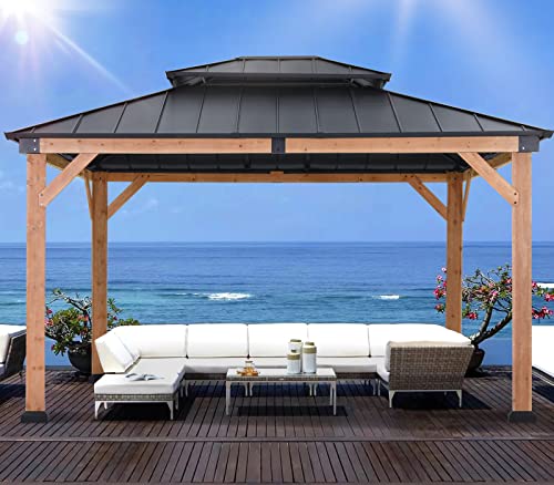 ABCCANOPY Wood Gazebo 11x13 Black - Outdoor Patio Wooden Gazebo with Hardtop Metal Double Roof - Image 12