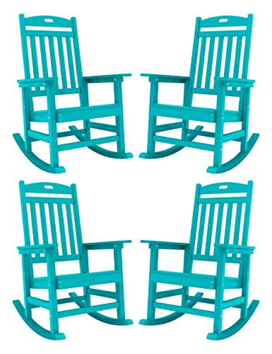 YEFU Outdoor Rocking Chair Set of 4 Poly Lumber High Back Aruba Blue