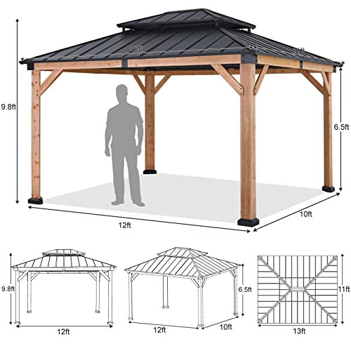 ABCCANOPY Wood Gazebo 11x13 Black - Outdoor Patio Wooden Gazebo with Hardtop Metal Double Roof - Image 6