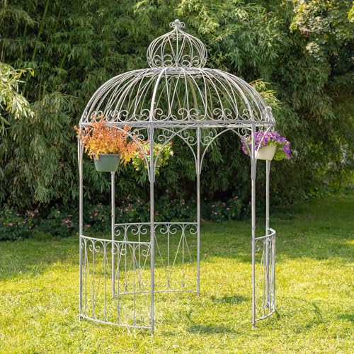 Zaer Ltd. Large Round Metal Garden Gazebo with 3 Entries and Side Walls Antique Bronze