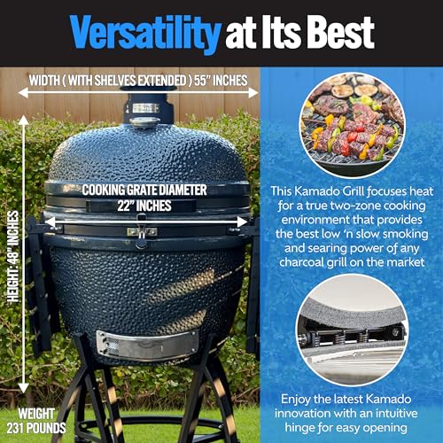 Slow 'N Sear Deluxe Kamado Grill 22" for Two-Zone Charcoal Cooking - Image 4