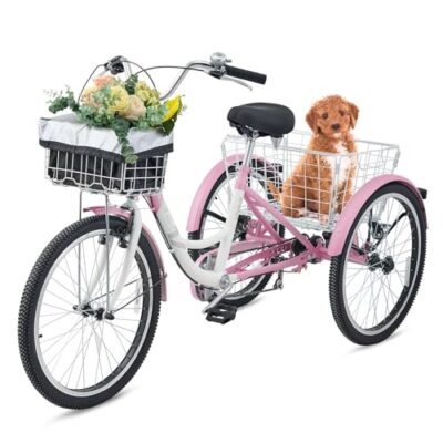 VIRIBUS Adult Tricycle, 7-Speed, Pink, 26 in.