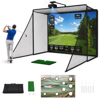 HOMEVOL 2-in-1 Golf Simulator Net System, Black, 10 x 8ft