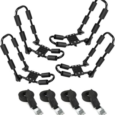 RCJCQSR 4pcs/Set Black Rooftop Cargo Carrier Folding Kayak Rack for SUP,Canoe,Kayak,Surf Board